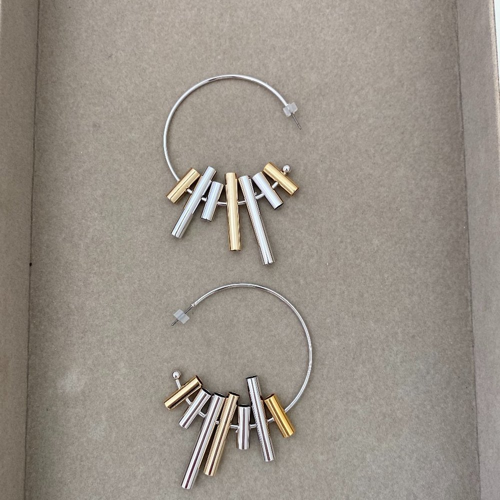 Faux Silver and Gold Loop Earrings Embellished with Silver and Gold Charms
